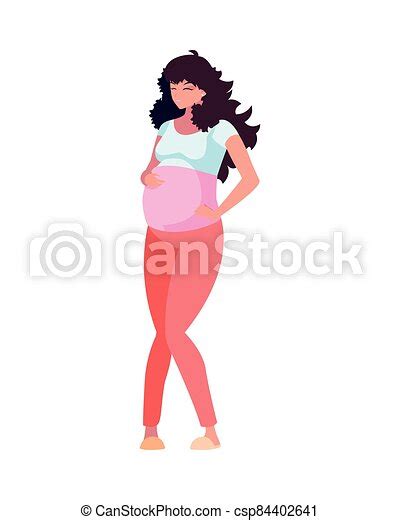 Brown Hair Pregnant Woman Cartoon Vector Design Brown Hair Pregnant Woman Cartoon Design Belly