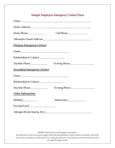 Free Employee Emergency Contact Form Pdf Word Eforms Free Printable