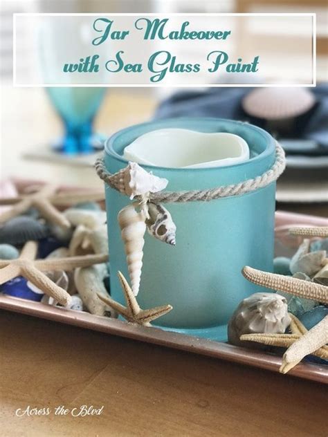 Coastal Jar Makeover With Sea Glass Spray Paint Across The Blvd Crafts With Glass Jars Sea