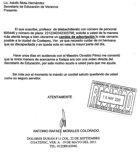 Carta Solicitud De Cambio Kulturaupice