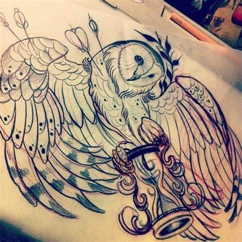 Owl With Hourglass Owl Tattoo Drawings Owls Drawing Birds Tattoo