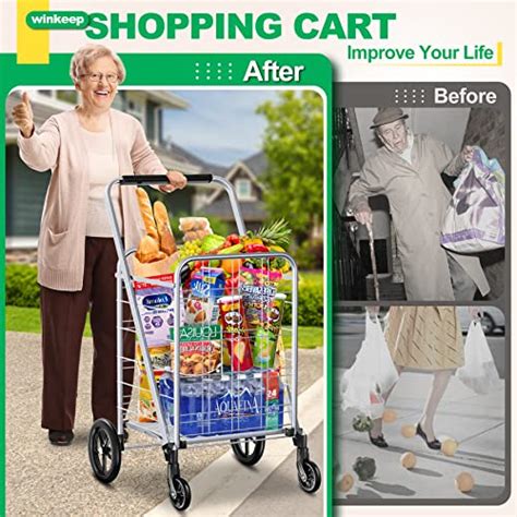 Winkeep Newly Released Grocery Utility Flat Folding Shopping Cart With