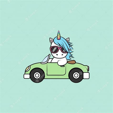 Premium Vector Cute Unicorn Driving Car Cartoon