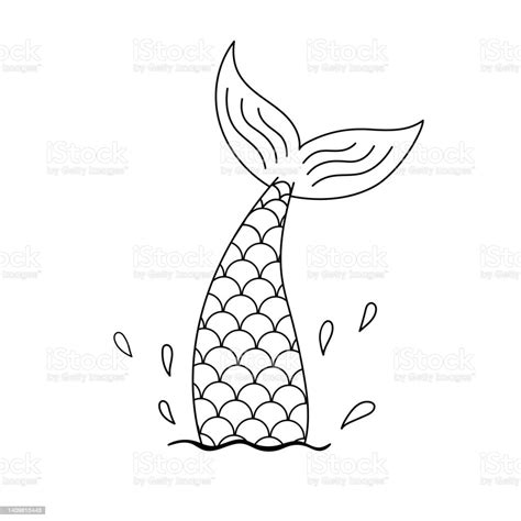 Hand Drawn Silhouette Of Mermaid Tail Vector Line Illustration Isolated