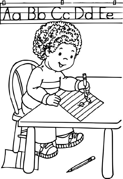 Coloriage Enfant Apprend à Ecrire A Imprimer