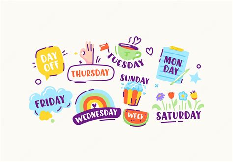 Premium Vector Set Of Stickers Or Icons Of Week Days Sunday Monday Tuesday And Wednesday