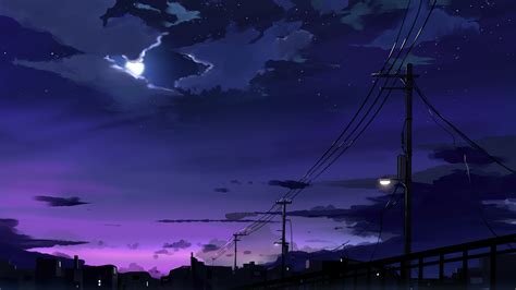 3840x2160 Power Lines Moon Anime Quite Night 4k 4k Hd 4k