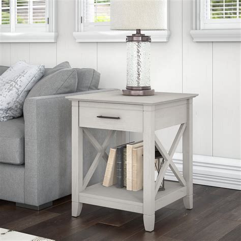 Bush Furniture Key West End Table With Storage In Linen White Oak