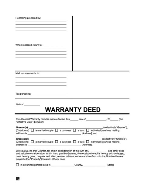 Free Warranty Deed Form Pdf And Word