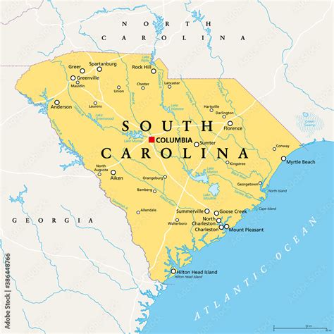 South Carolina Sc Political Map With The Capital Columbia Largest
