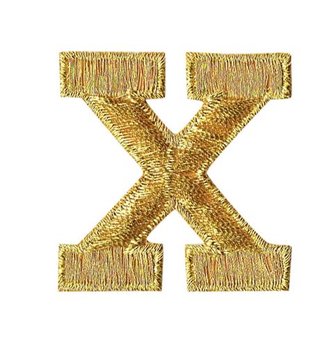 Alphabet Letter X Color Gold 2 Block Style Iron On Embroidered
