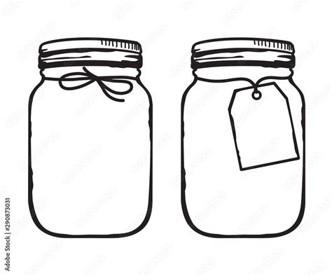 Vector Illustration Of Mason Glass Jar With Label Outline Stock Vector