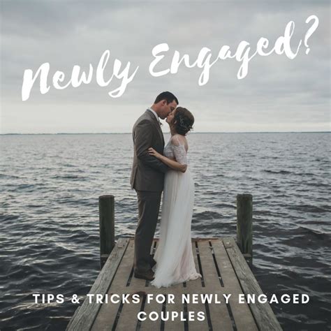 A Newly Engaged Couple Kissing On A Dock With The Words Newly Engaged