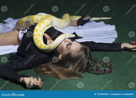 Python Crawl On Woman With Long Hair Sensual Woman With Snake Woman