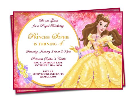 Beauty And The Beast Party Princess Birthday Invitations Disney