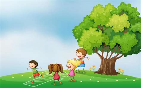 Kids Playing At The Hilltop Near The Tree 683290 Vector Art At Vecteezy