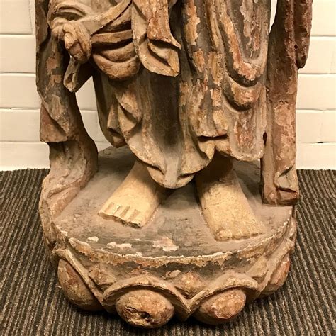 Large Chinese Polychrome Wood Carving Of Guanyin Oriental Antiques