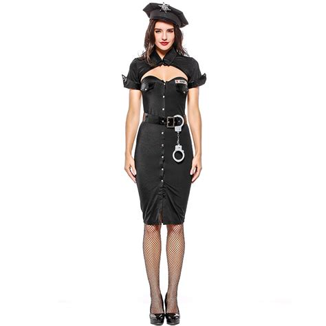 6pcs sexy black adult halloween purim police cop officer costume