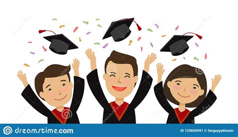 Happy Graduating Students Throwing Graduation Caps Education School