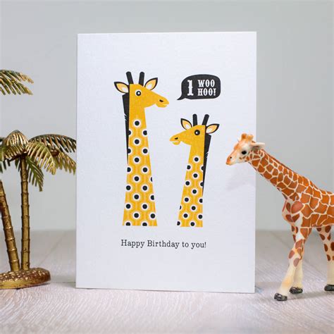 Giraffe First Birthday Card Age One By Laura Danby