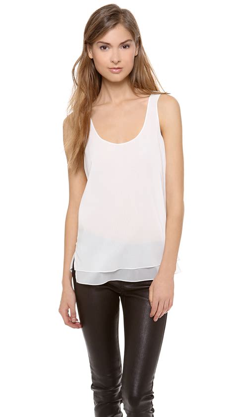 Vince Double Layer Silk Tank In White Lace Lyst