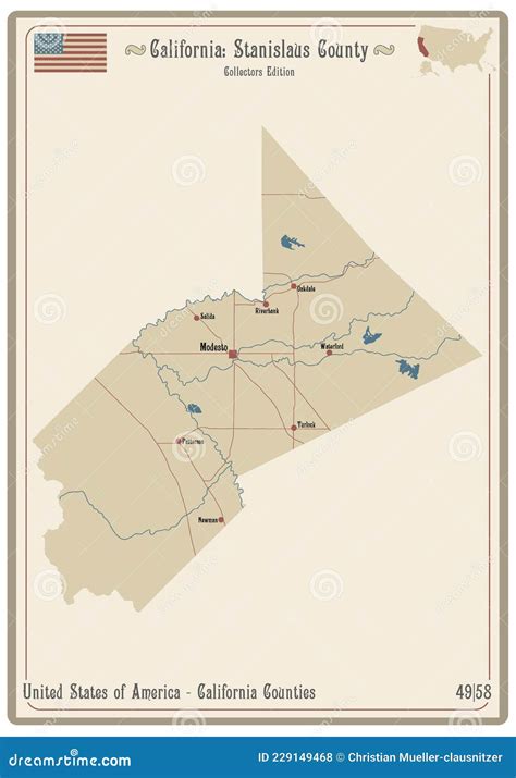 Map Of Stanislaus County In California Stock Vector Illustration Of