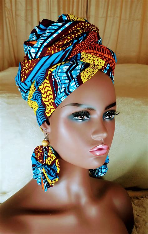 African Print Scrunchy Earrings By House Of Afrika Hanging Drops Earr