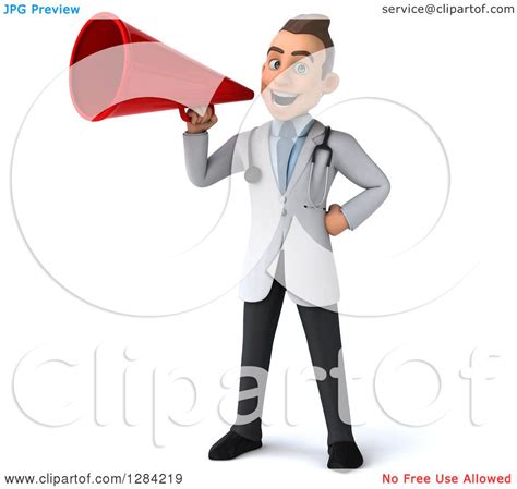 Clipart of a 3d Young Brunette White Male Doctor Announcing with a Megaphone - Royalty Free ...
