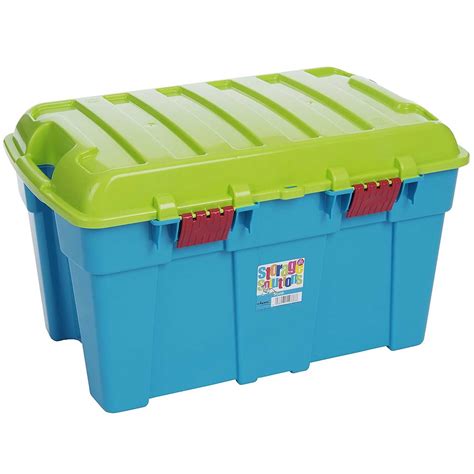 Wham 48l Plastic Storage Trunk Box Stackable Toy Chest Removable Clip
