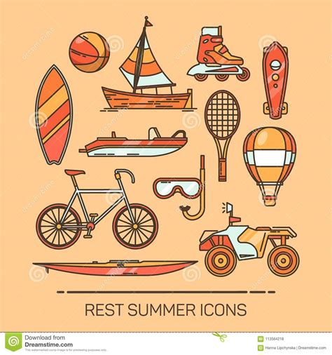 Set Of Summer Vacation Or Recreation Icons Stock Vector Illustration