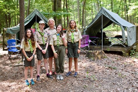 Female Scouts Exploring The Outdoors At Camp Shenandoah For The First Time