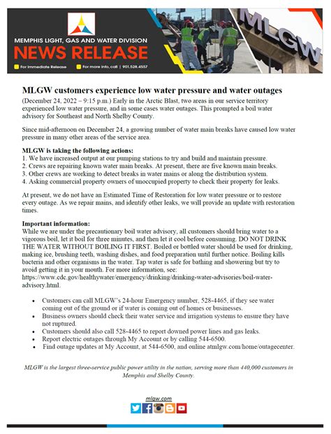 MLGW customers experience low water pressure and water outages