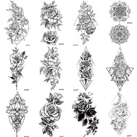 coktak 12pieces lot sexy realistic flower temporary tattoos for women girls body art black small