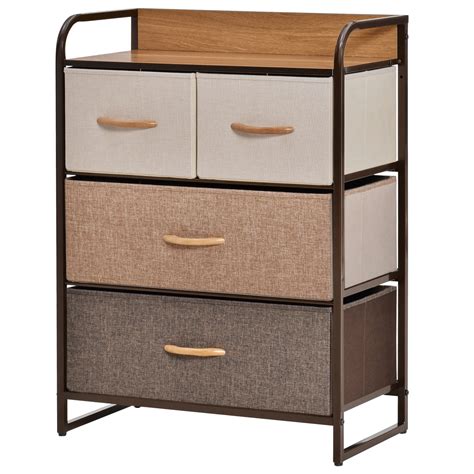 HOMCOM Comoda cu 4 sertare pliabile din material textil si raft din MDF