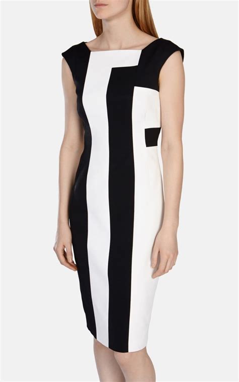 360 Karen Millen Black White Colorblock Cutout Sheath Dress 10 US 6