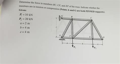 Solved Determine The Force In Members Bc Cf And Ef Of The