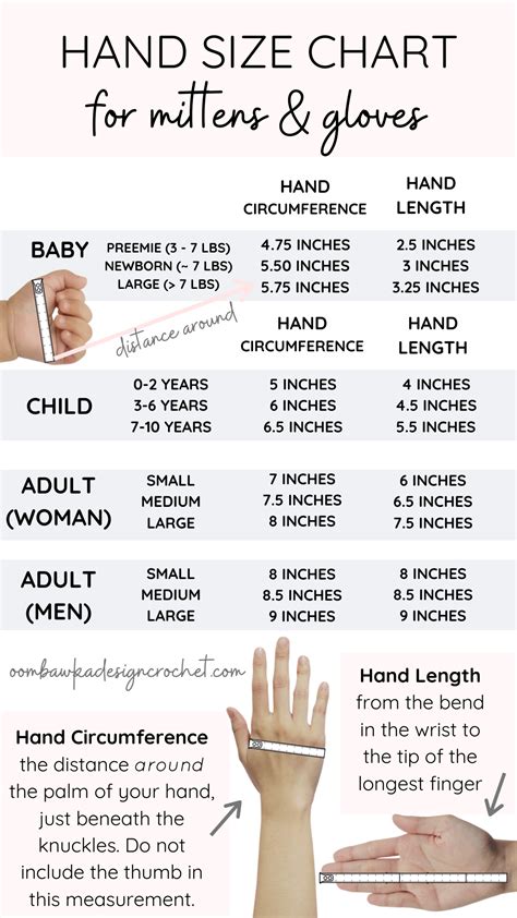 Hand Size Chart For Mittens Oombawka Design Crochet