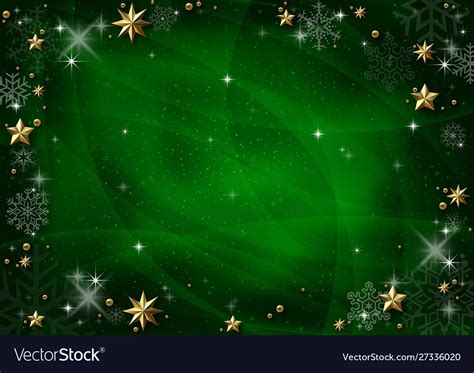 Green Christmas Background With Golden Stars Vector Image