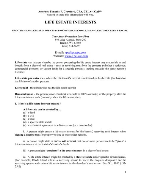 Life Estate Interests