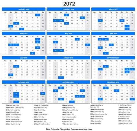 2072 Calendar