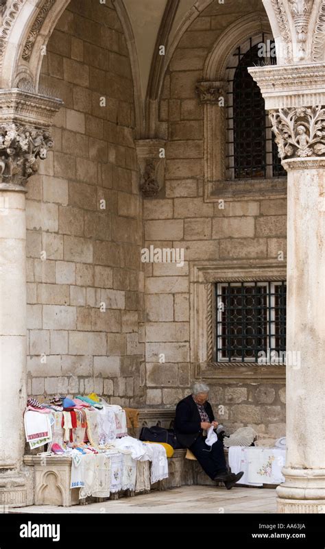 Old Dubrovnik Women Making Souvenirs For The Tourist Croatia Stock Photo Alamy