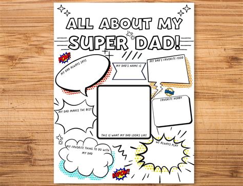 Super Dad Fathers Day Printable Comic Book Fathers Day Etsy