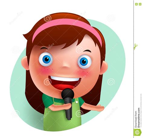 Young Singer Girl Vector Character Singing And Holding Microphone