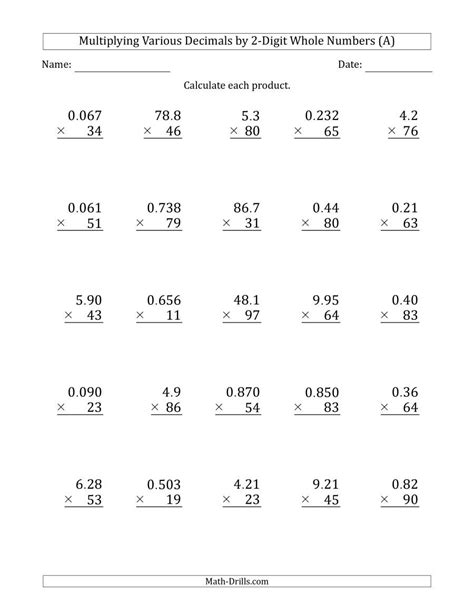 Multiplying Decimals By Whole Numbers Worksheet — Db