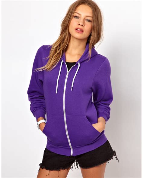 American Apparel Zip Hoodie In Purple Lyst