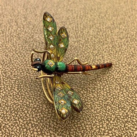 Antique Enamel Diamond Dragonfly Pin Brooch For Sale At 1stdibs