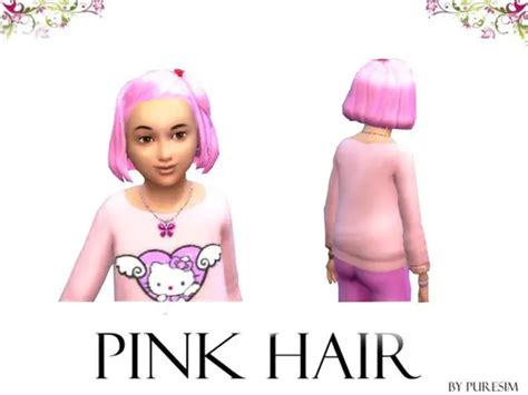 The Sims Resource Pink Hairstyle For Girls By Puresim Sims 4 Hairs