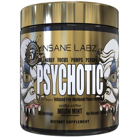 Insane Labz Psychotic Gold Pre Workout Powder 35 Servings Limited Edition Melon Mint