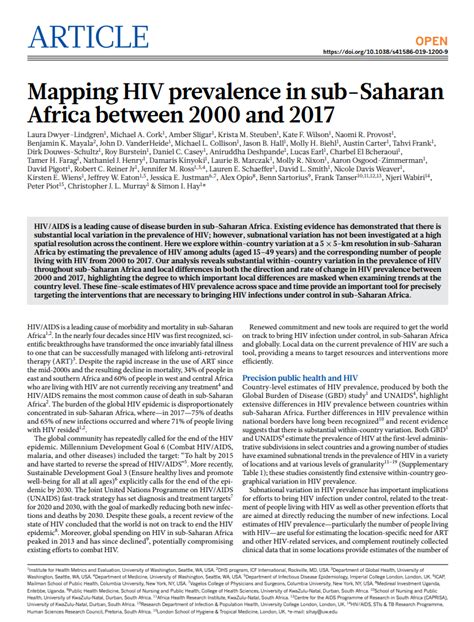 Nature International Journal Of Science Mapping Hiv Prevalence In Sub