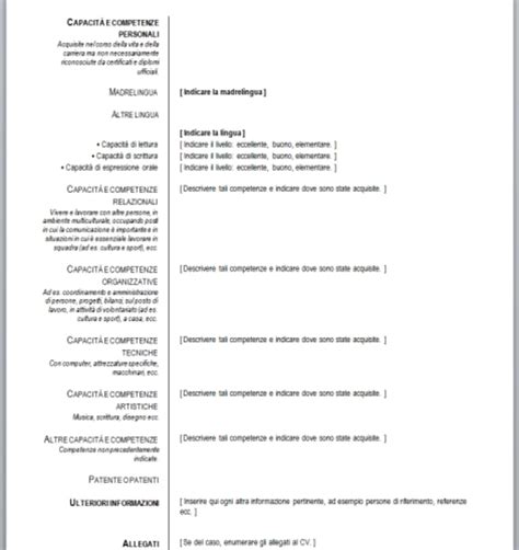 Cv Europass Modello Da Compilare Modello Template Curriculum Vitae